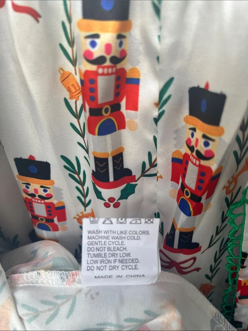 Nutcracker Print Satin Pajama Set - White with Red & Green